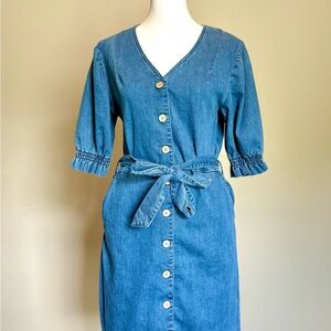 Vero Moda Denim Small Button Down Short Ruffle Sleeve Dress with belt